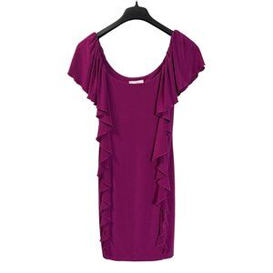Joseph Ribkoff Womens Ruffle Accent Magenta Mid Dress Size 4 Bodycon Sleeveless